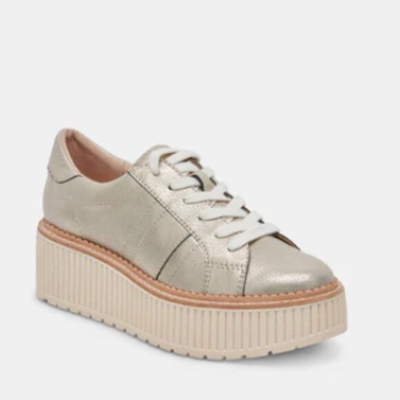Dolce Vita Tiger Sneakers Light Gold Leather Platforms - Picture 1 of 4